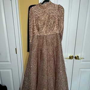 Modest maxi gold/nude dress